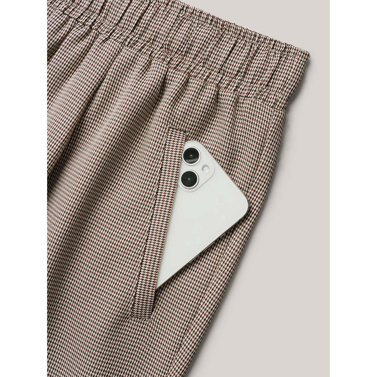 Plus Size Houndstooth Print Drawstring Waist Pants Women LightBrown Work From Home Straight Leg Mid Rise Work Pants BloomChic 12/L Product Image