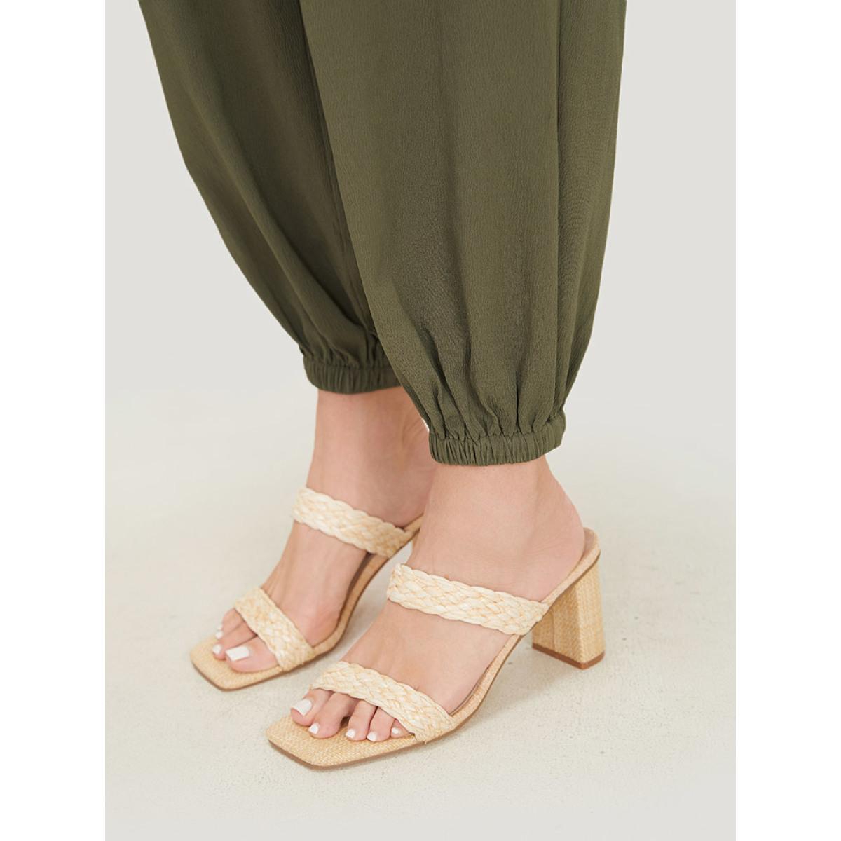 Plus Size ArmyGreen Solid Pocket Zip Up Cami Jumpsuit Women Casual Sleeveless Spaghetti Strap Dailywear Loose Jumpsuits BloomChic 18-20/2X Product Image