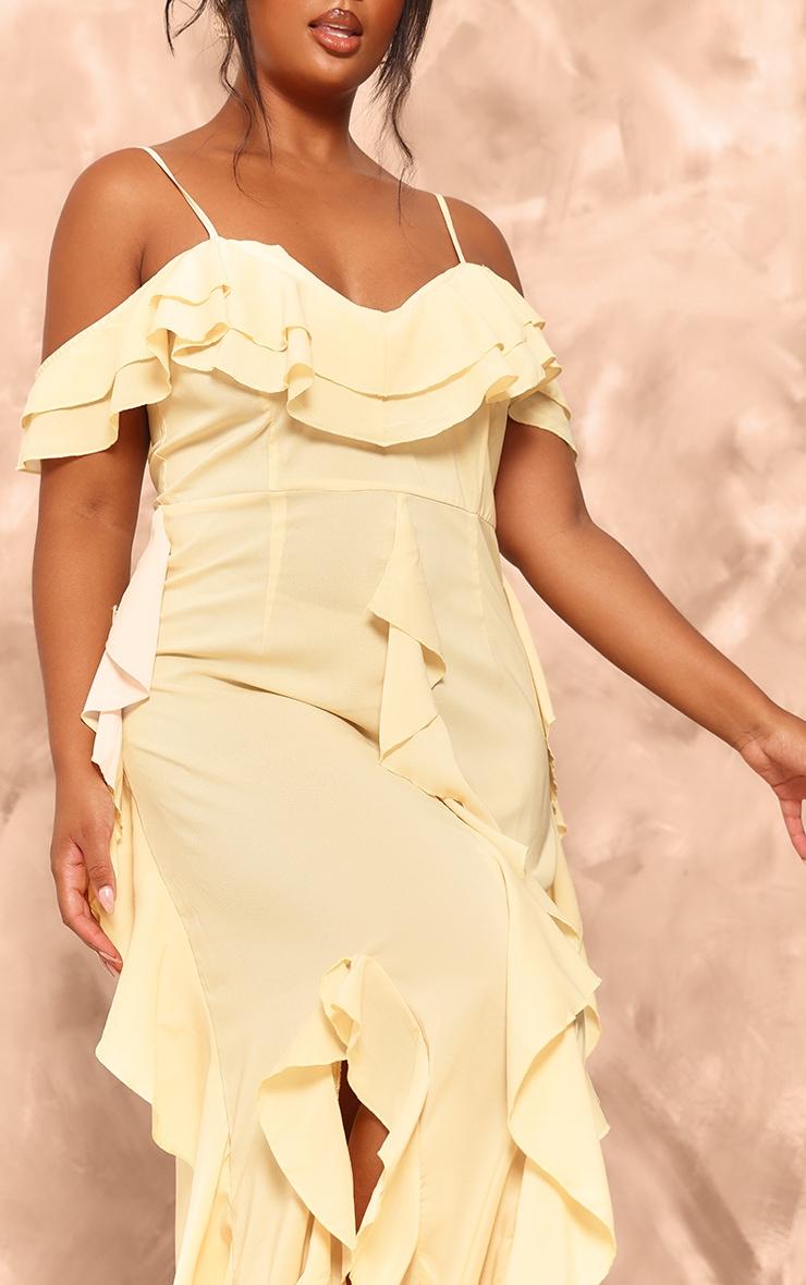 Plus Lemon Cold Shoulder Ruffle Detail Maxi Dress Product Image