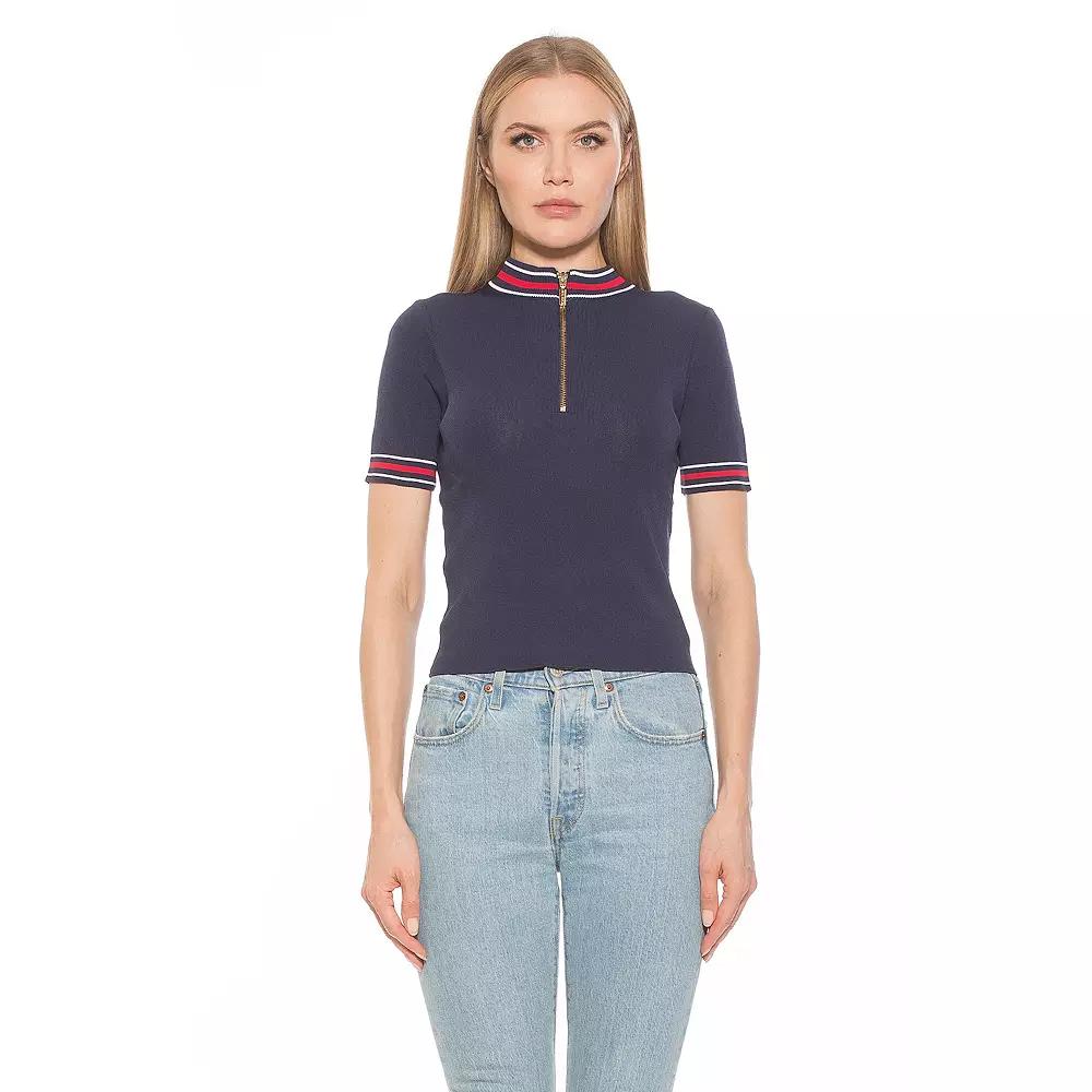 Women's ALEXIA ADMOR Phoebe Knit 1/4-Zip Short Sleeve Mock Neck Top,  Product Image