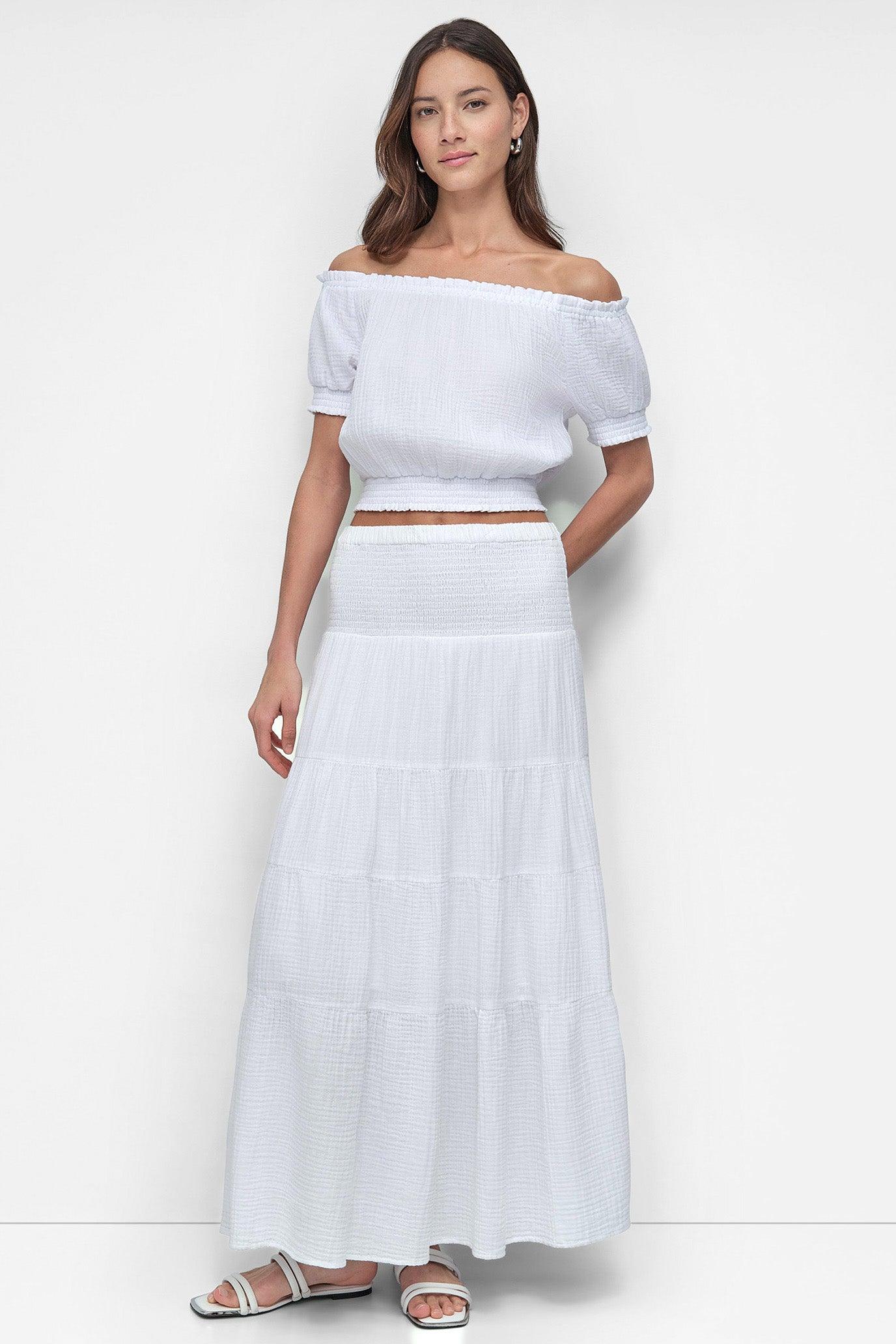 SMOCKED WAIST MIDI SKIRT Product Image