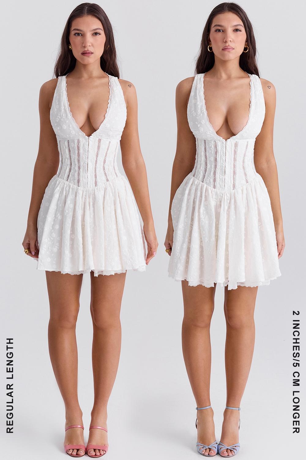 Sarita  white cotton broderie anglais plunge mini dress Product Image