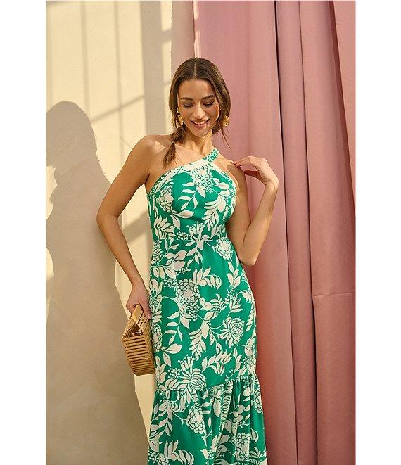 Adrianna by Adrianna Papell Knit Floral Print One-Shoulder Neck Sleeveless Fit and Flare Midi Dress Product Image