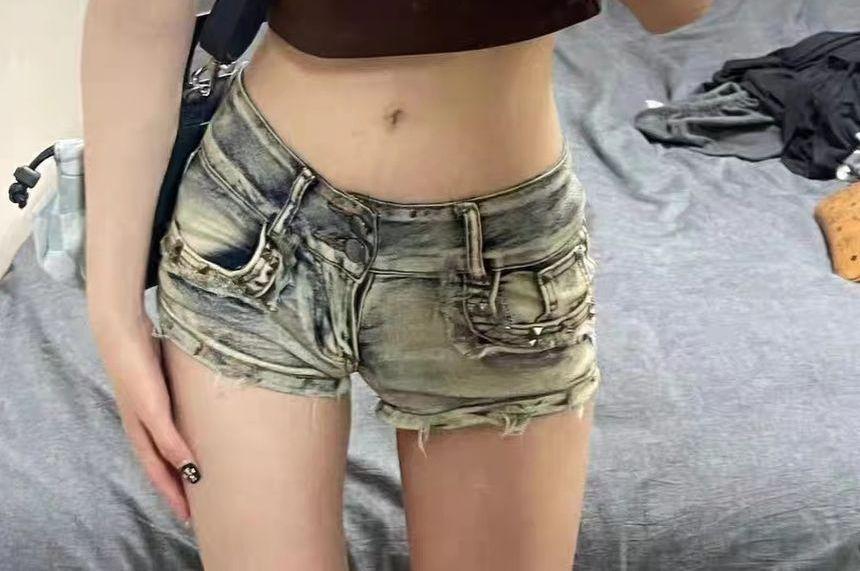 Low Rise Studded Denim Hot Pants Product Image
