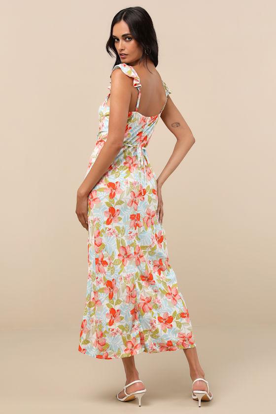 Daydreamer Blue Multi Tropical Print Midi Dress Product Image