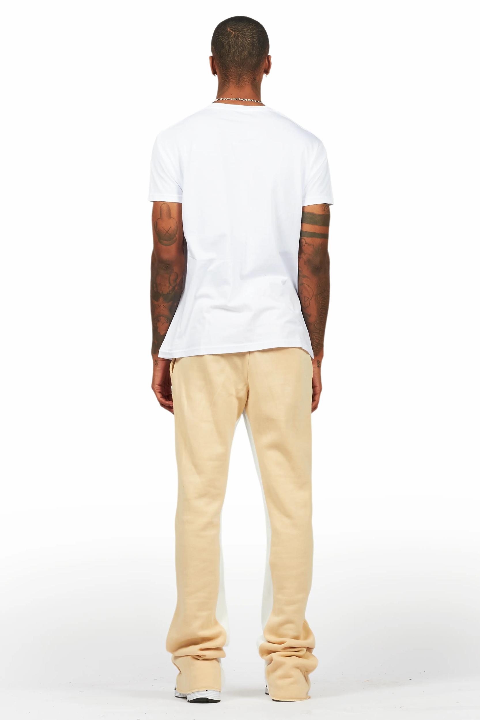 Beno White/Beige T-Shirt/Baggy Stacked Pant Set Male Product Image
