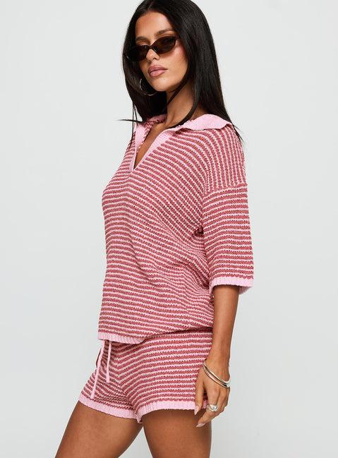 Veloria Collared Top Pink Stripe Product Image