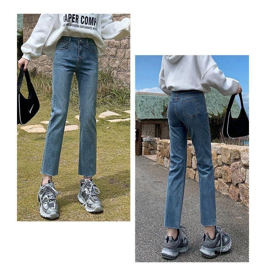 Mid Rise Washed Crop Straight Leg Jeans Product Image
