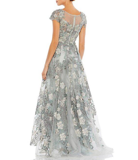 Mac Duggal Embroidered Boat Neck Short Sleeve Beaded Floral Applique Gown Product Image