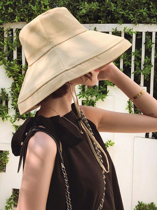 Casual Solid Sun-Protection Large Wide Brim Bucket Hat Product Image