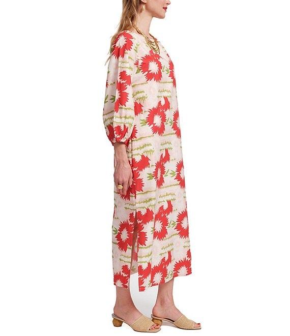 FRANCES VALENTINE Minnow Dahlia Burst Print Boat Neck Bracelet Puff Sleeve Maxi Dress Product Image