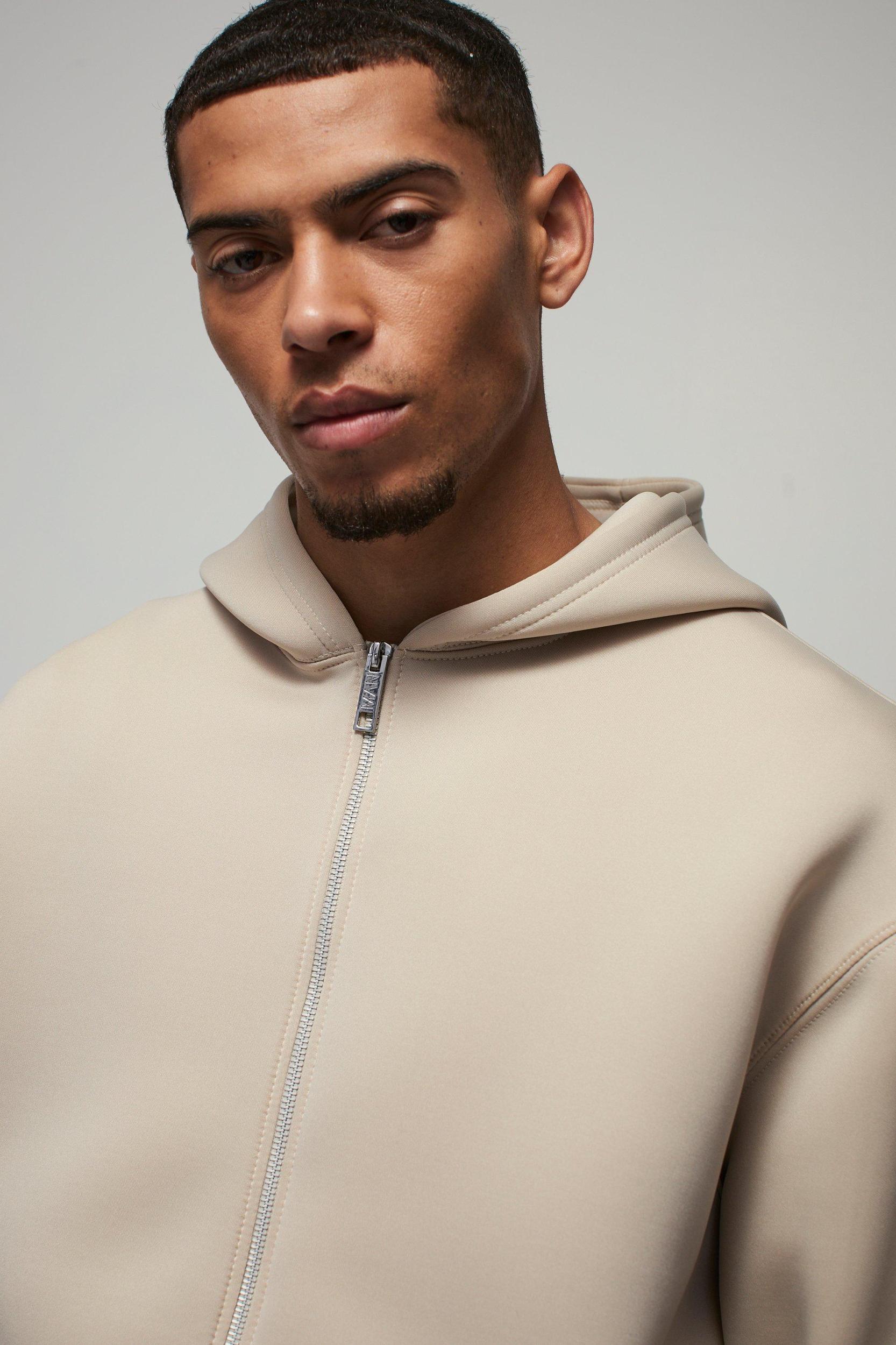 Oversized Zip Through Bonded Scuba Hoodie | boohooMAN USA Product Image
