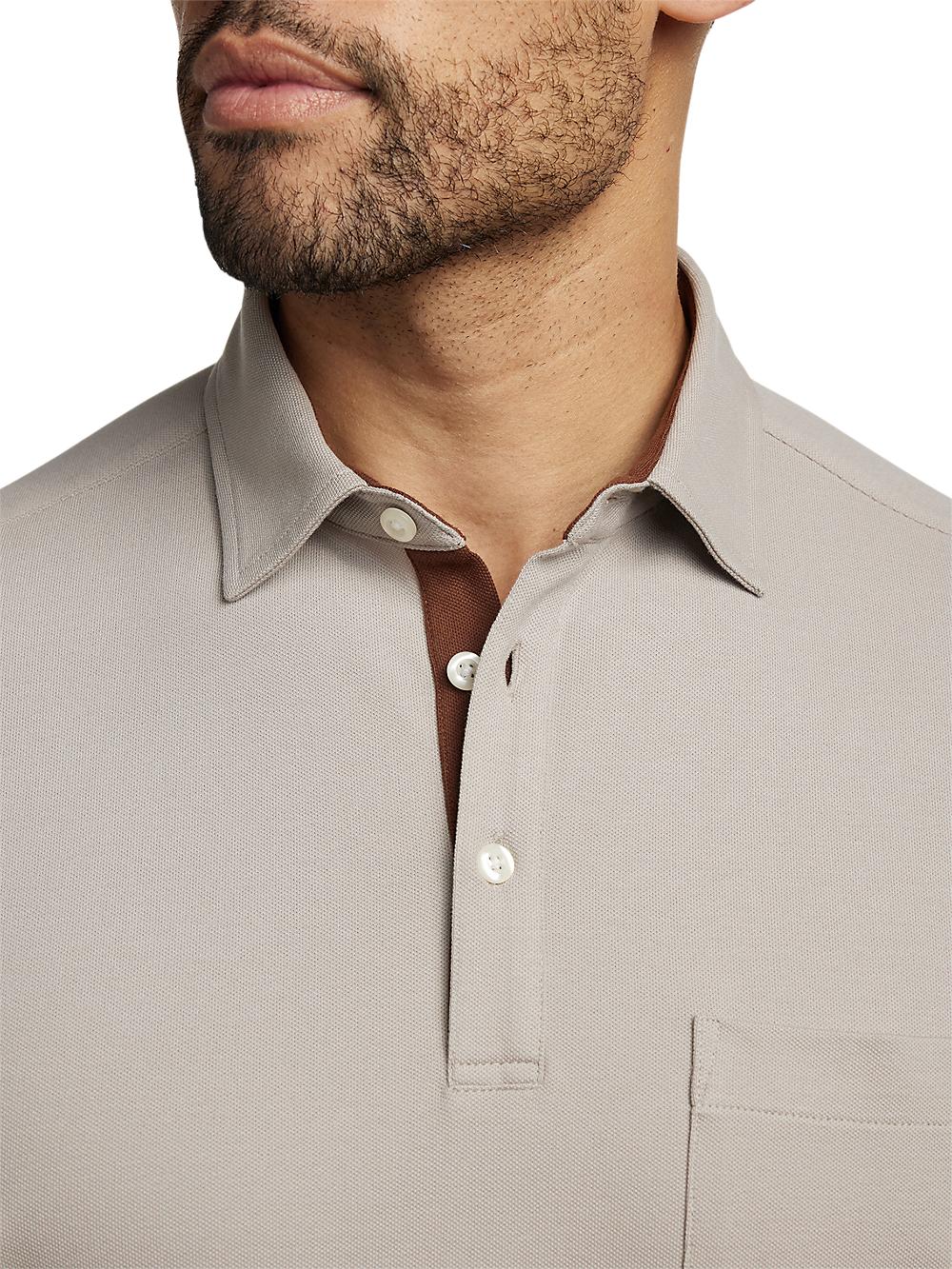 Cotton/Spandex Pique Three Button Polo - Taupe Product Image
