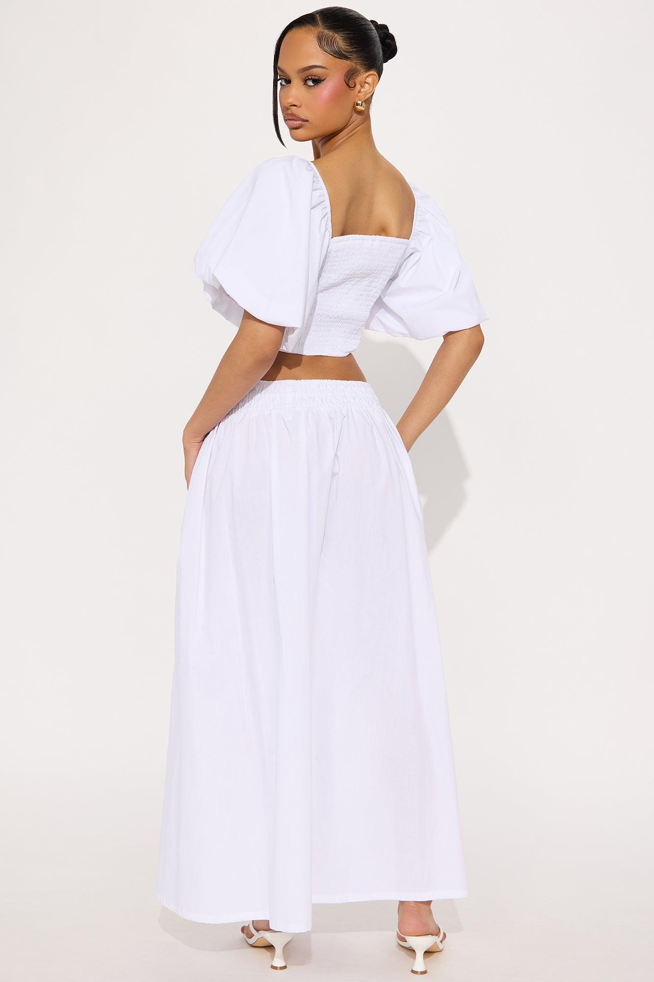 Let's Runaway Together Midi Skirt Set - White Product Image