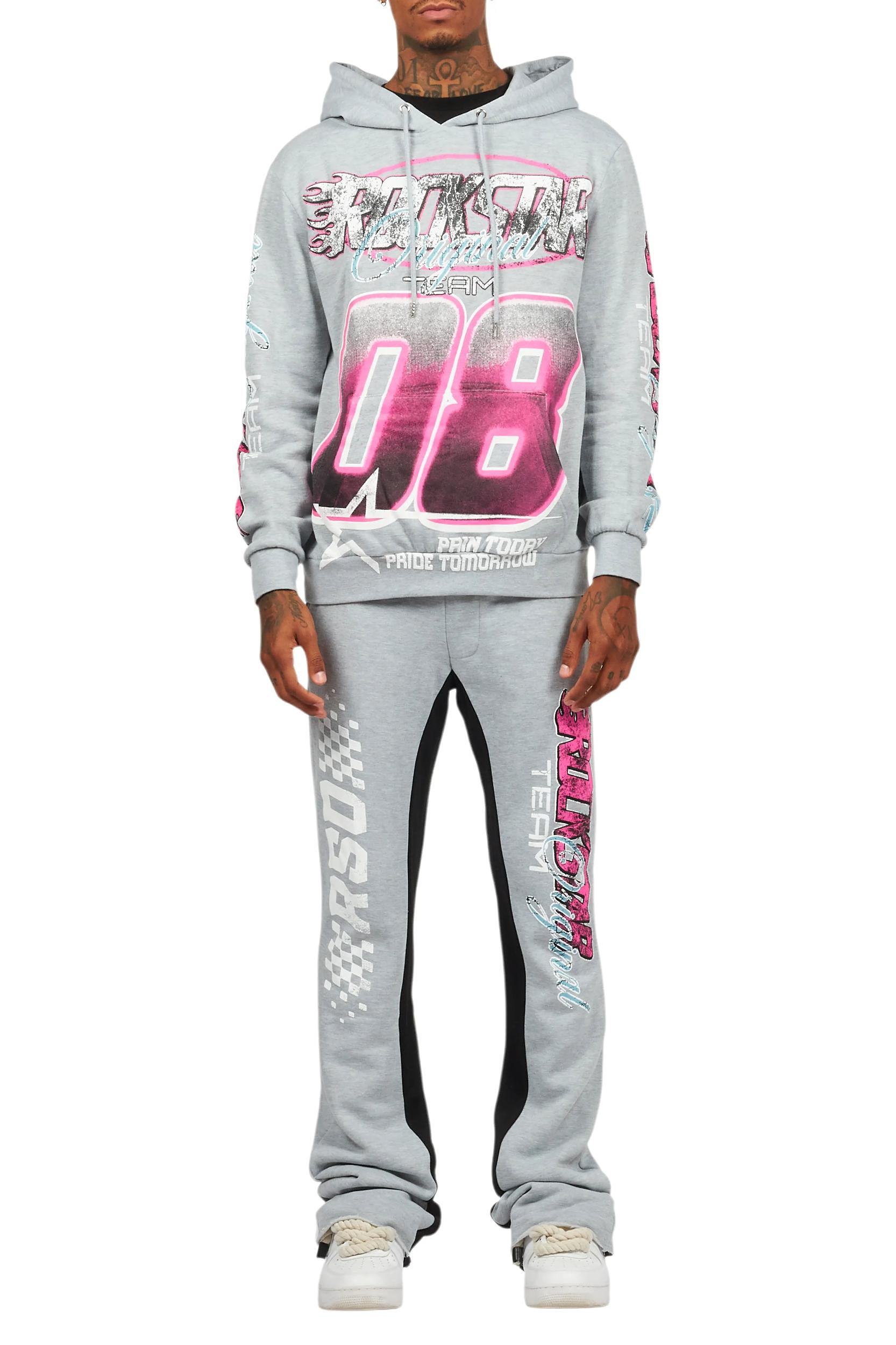 Theo Heather Grey Hoodie/Baggy Fit Track Pant Set Male Product Image