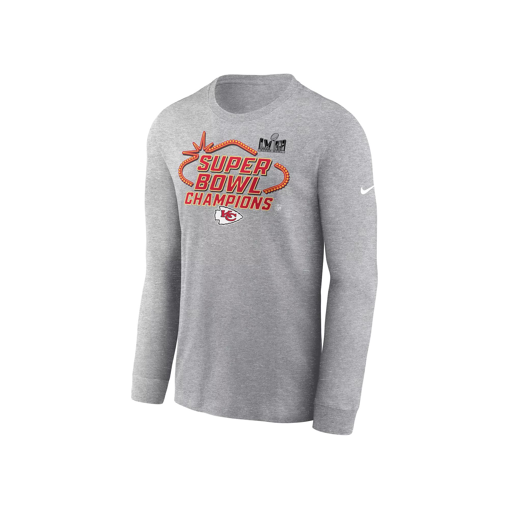 Men's Nike Kansas City Chiefs Super Bowl LVIII Champions Trophy Collection Long Sleeve Tee, Size: Small, Heather Grey Product Image