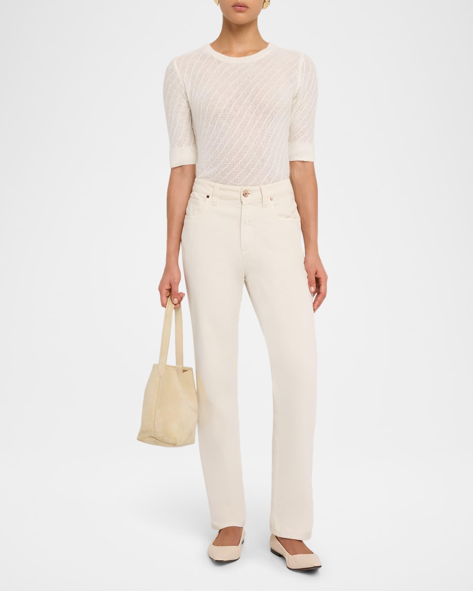 Elbow-Sleeve Crewneck Sequin Sweater Product Image