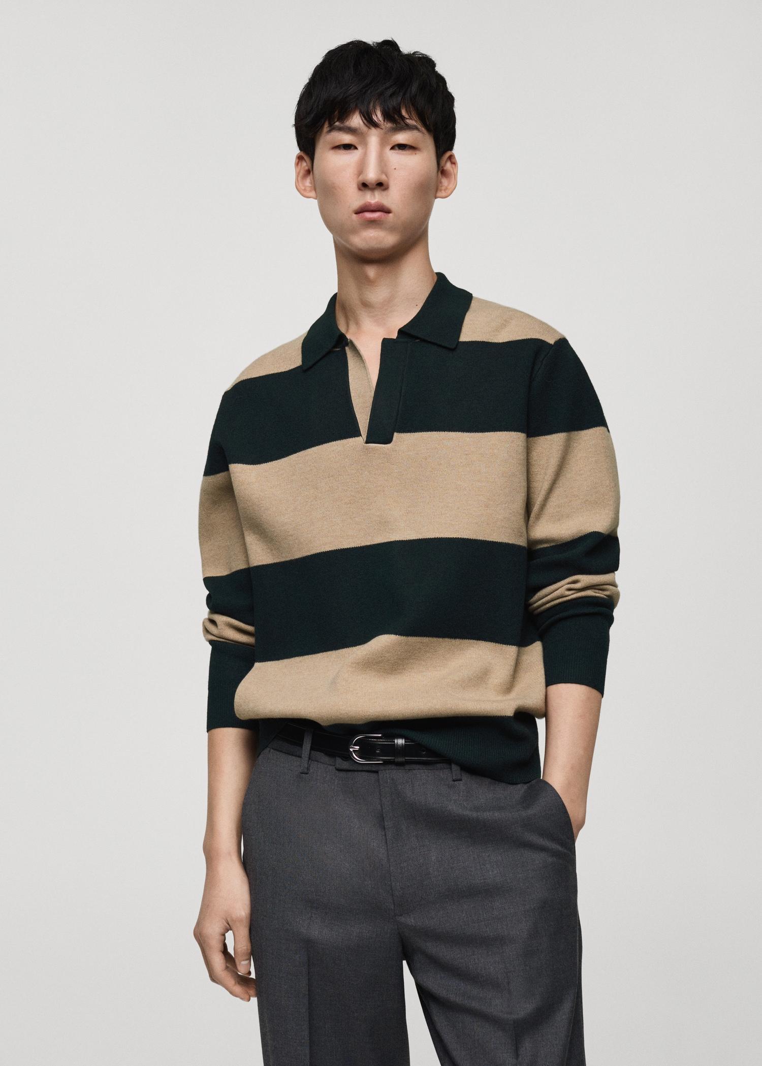 Striped design polo sweater - Men | MANGO USA Product Image