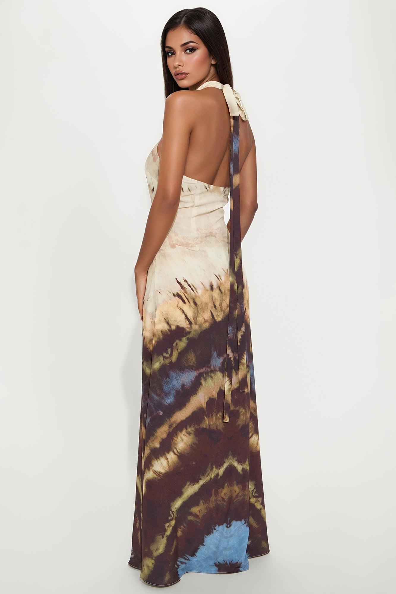 Raiann Halter Maxi Dress - Brown/combo Female Product Image