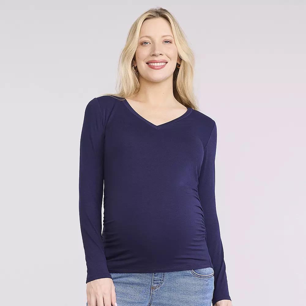 Maternity Motherhood® V-Neck Side Ruched Long Sleeve Tee, Women's,  Product Image