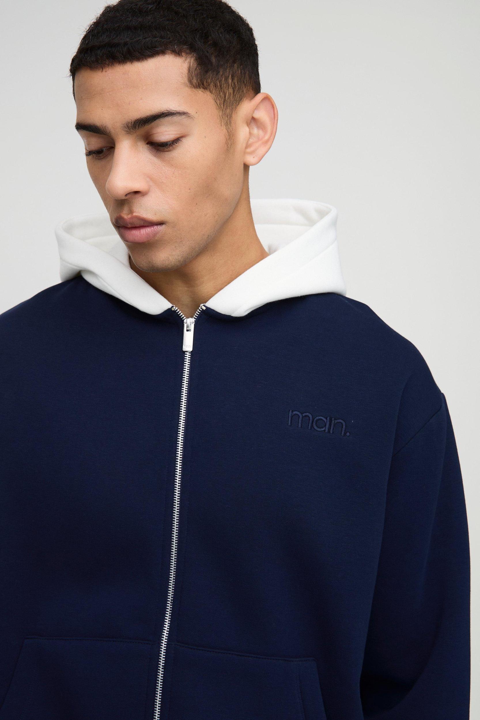 Oversized Boxy Man Colour Block Zip Through Hoodie | boohooMAN USA Product Image