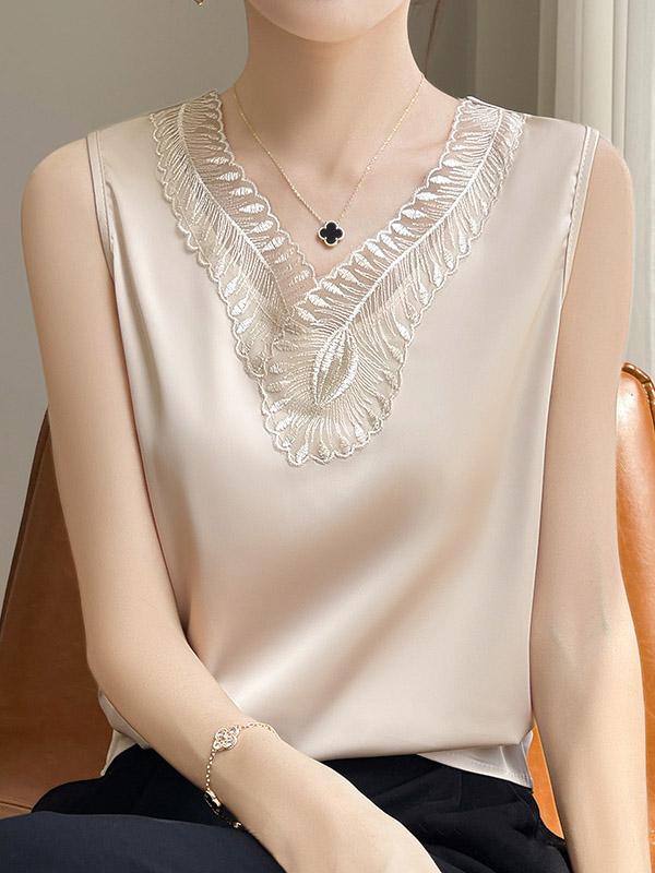 Loose Plus Size Solid Color Split-Joint V-Neck Vest Top Product Image