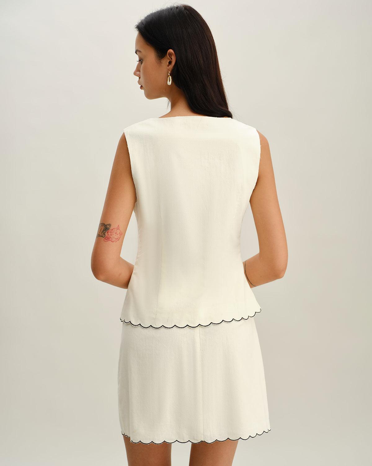 White Contrast A-Line Mini Skirt Product Image
