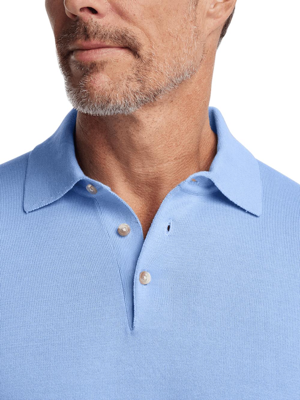 Supima Cotton Three Button Polo - Blue Product Image