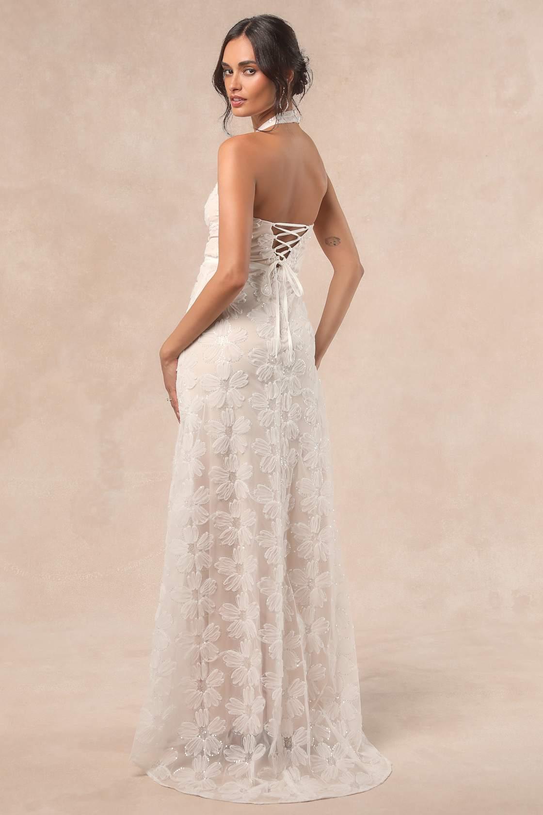 Violeta White and Beige Sequin Floral Maxi Dress Product Image
