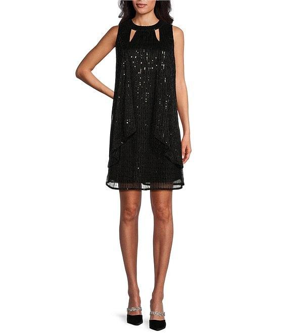 Leslie Fay Sleeveless Double Keyhole Neck Shift Dress Product Image
