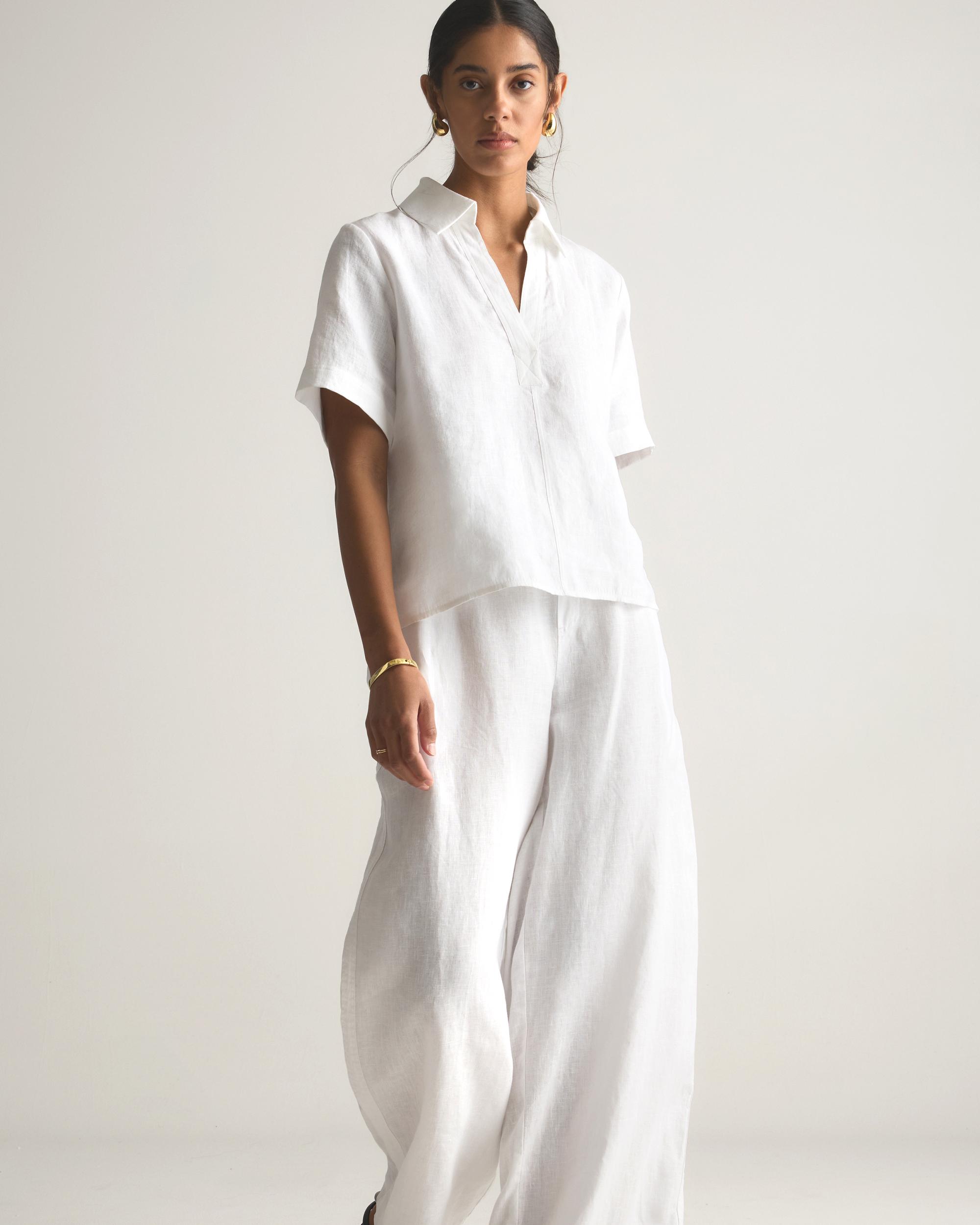 Quince | Women's 100% European Linen Short Sleeve Popover Top Product Image