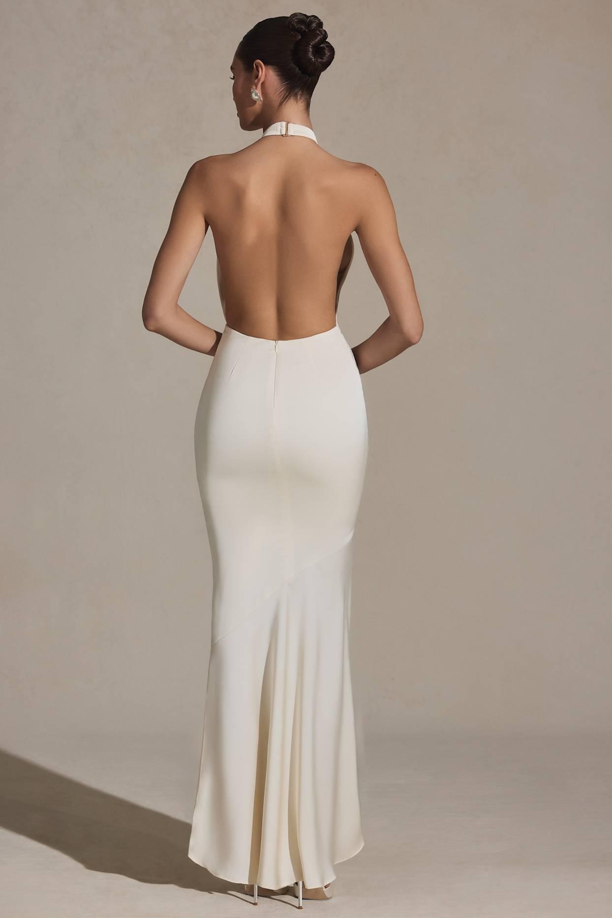 Backless Halterneck Fishtail Gown in Ivory Product Image