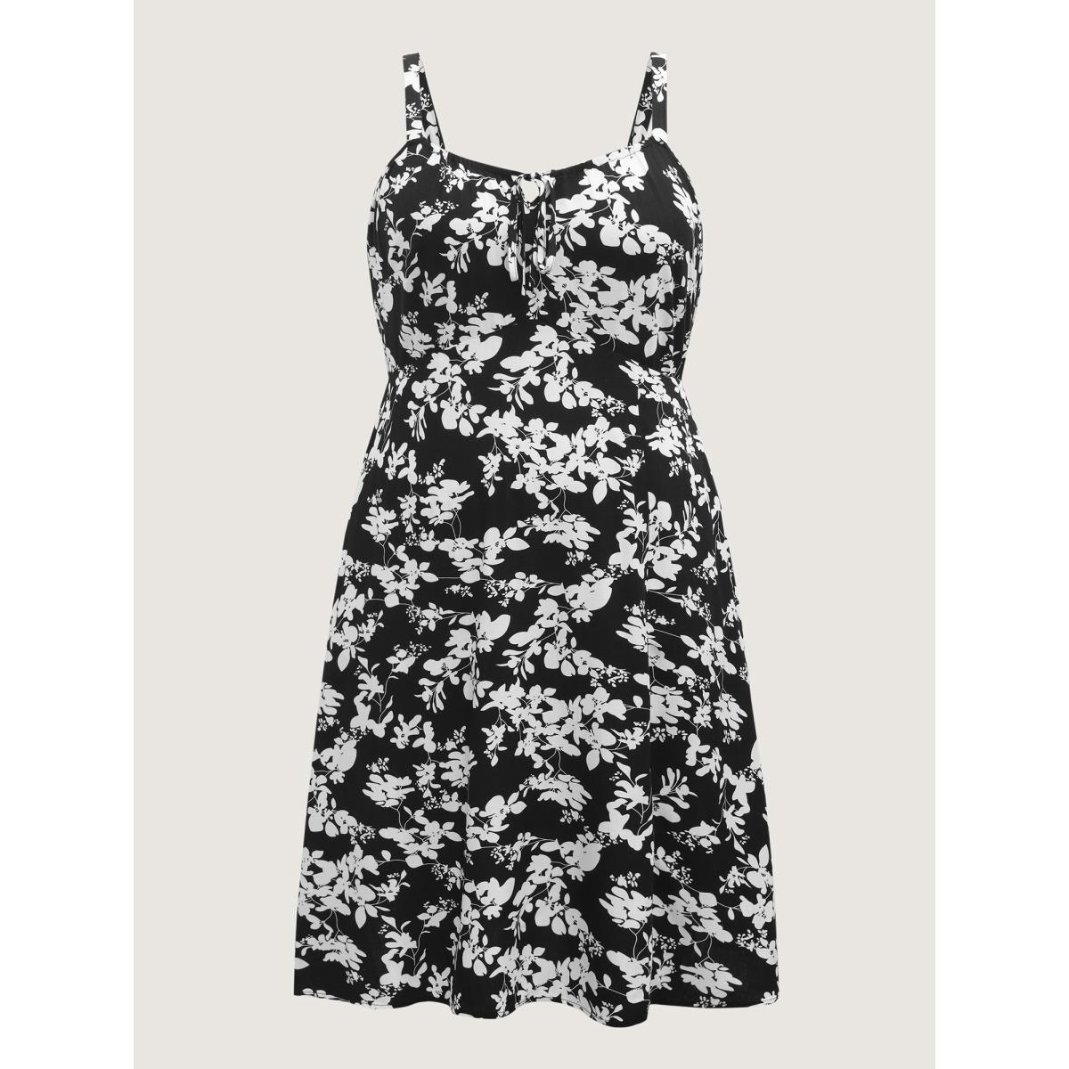 Plus Size Floral Print Neck Tie Midi Dress Black Women V-neck Sleeveless Curvy BloomChic 28/5X Product Image