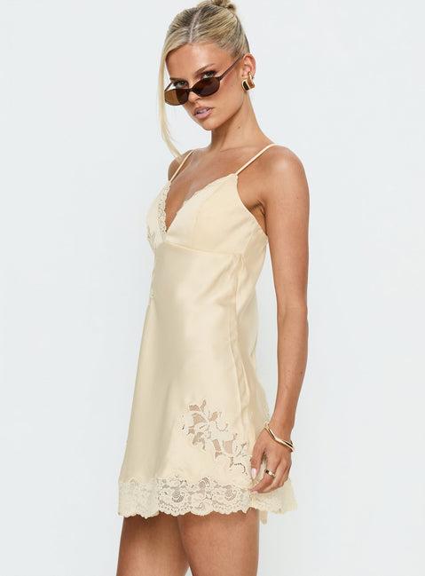 Aloura Spliced Lace Mini Dress Butter Product Image