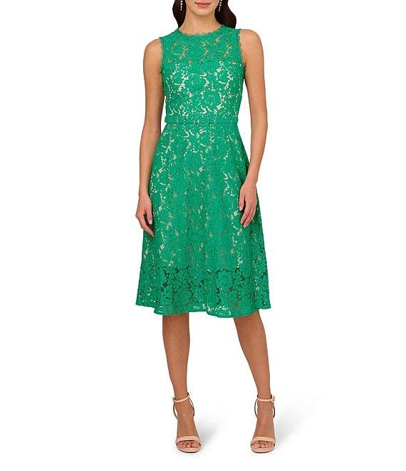 Adrianna Papell Lace Round Neck Sleeveless Knee Length A-Line Dress Product Image