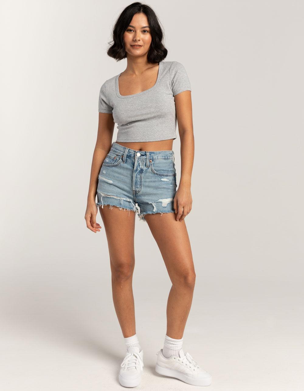 TILLYS Square Neck Womens Tee - HEATHER GRAY Product Image