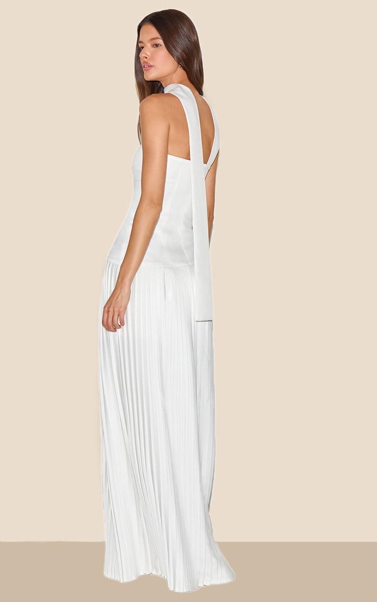 Cream Woven Asymmetric Pleated Maxi Dress Product Image