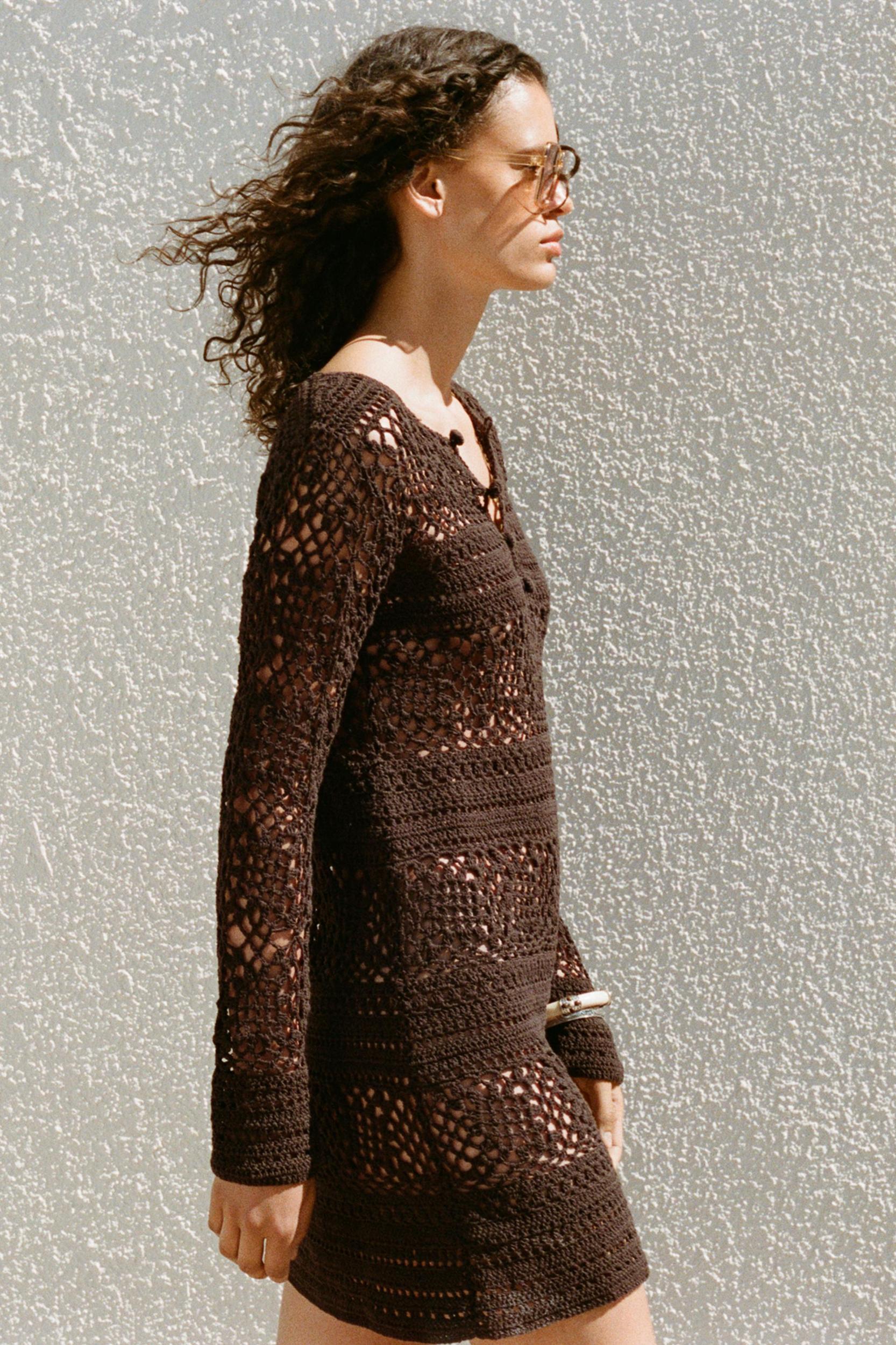 CROCHET KNIT MINI DRESS Product Image