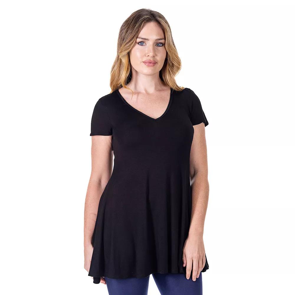 Women's 24Seven Comfort Apparel Loose Fit V Neck Tunic Top,  Product Image