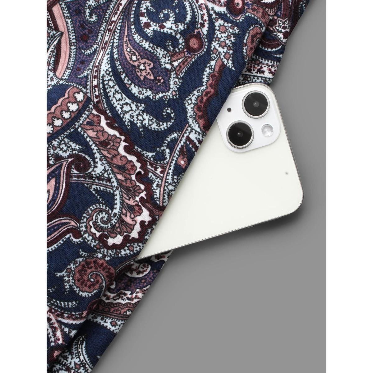 Plus Size Wrap Hem Bandana Floral Dress Navy Women Leisure Overlapping Knit Dresses Bloomchic 26/4X Product Image