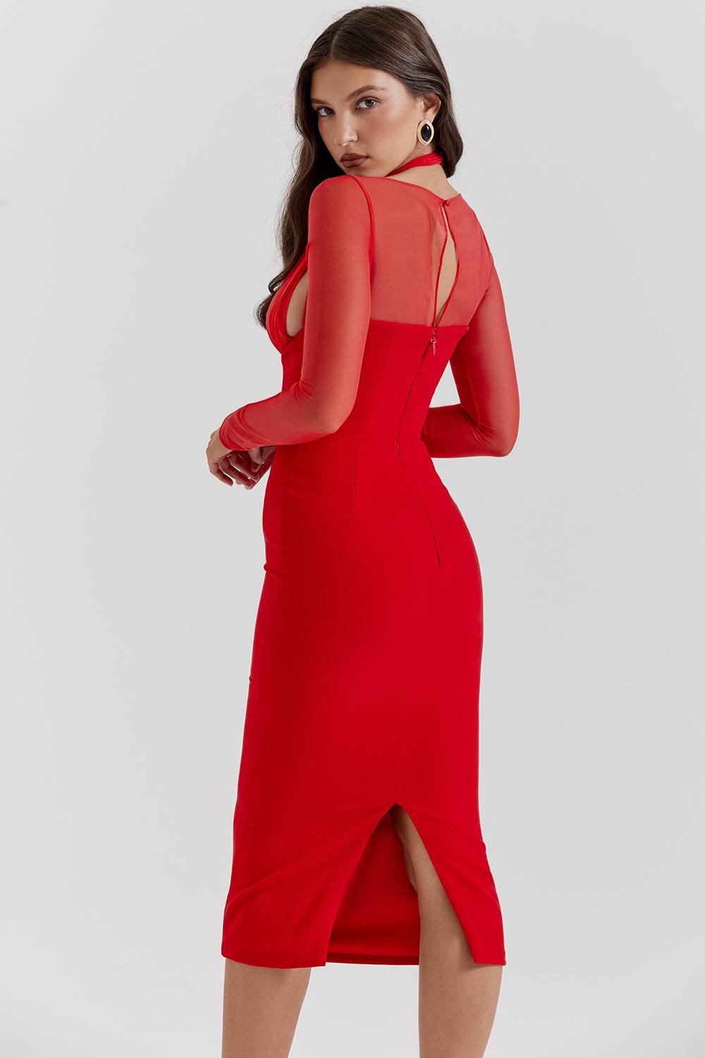 Yasmin  scarlet plunge midi dress Product Image