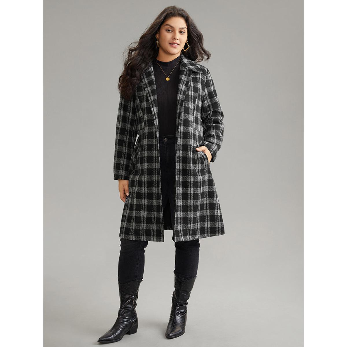 Plus Size Plaid Button Up Belted Bowknot Maxi Coat Women Gray Elegant Lined Ladies Dailywear Winter Coats BloomChic 28/5X Product Image