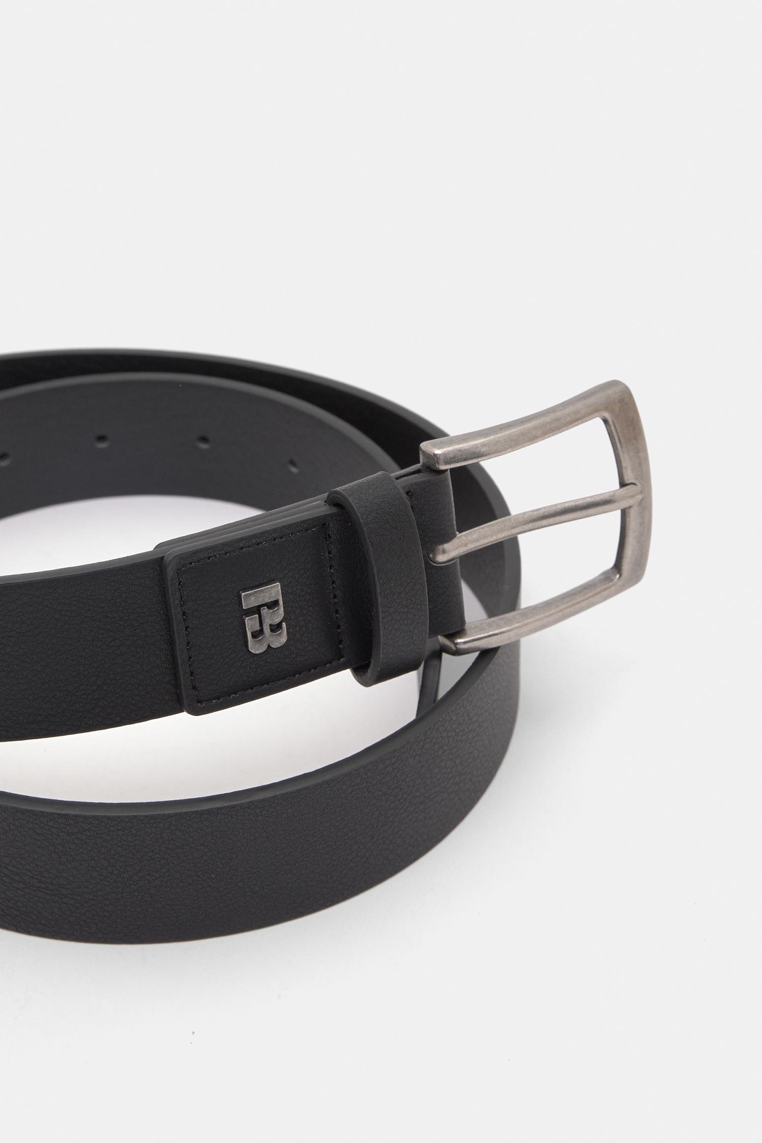 Black faux leather belt with logo Product Image