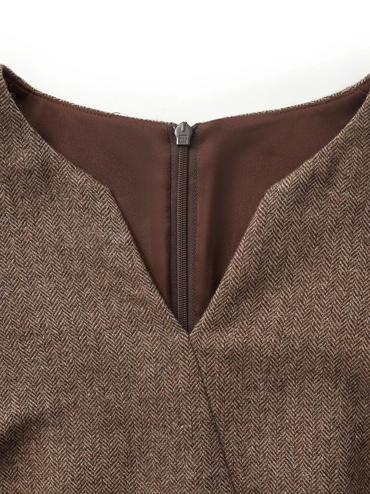 Washable Wool Faux-Layered Women Mini Dress With Belt Product Image