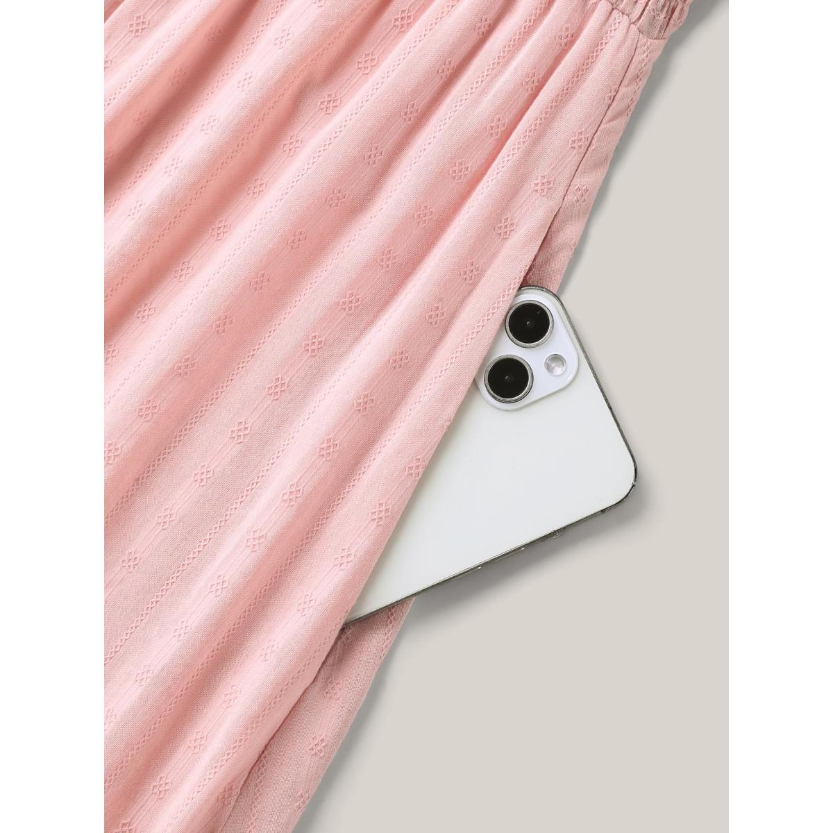 Plus Size Cotton Textured Shirred Bodice Pleated Midi Dress Crepe Women Resort Round Neck Sleeveless Curvy BloomChic 18-20/2X Product Image