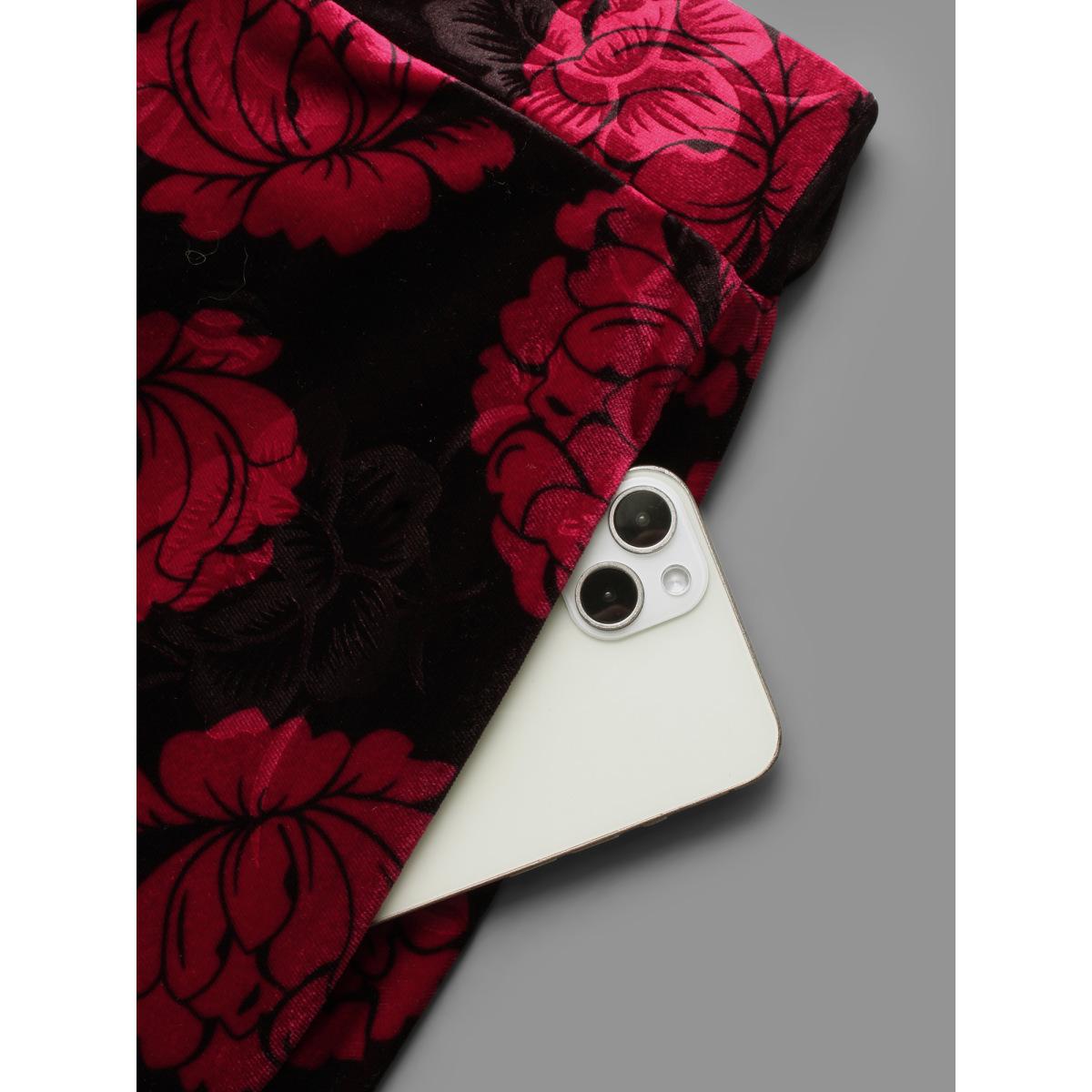 Plus Size Velvet Floral Elastic Waist Skirt Women BlackFlower Elegant Loose Low stretch Side seam pocket Everyday Skirts BloomChic 18-20/2X Product Image