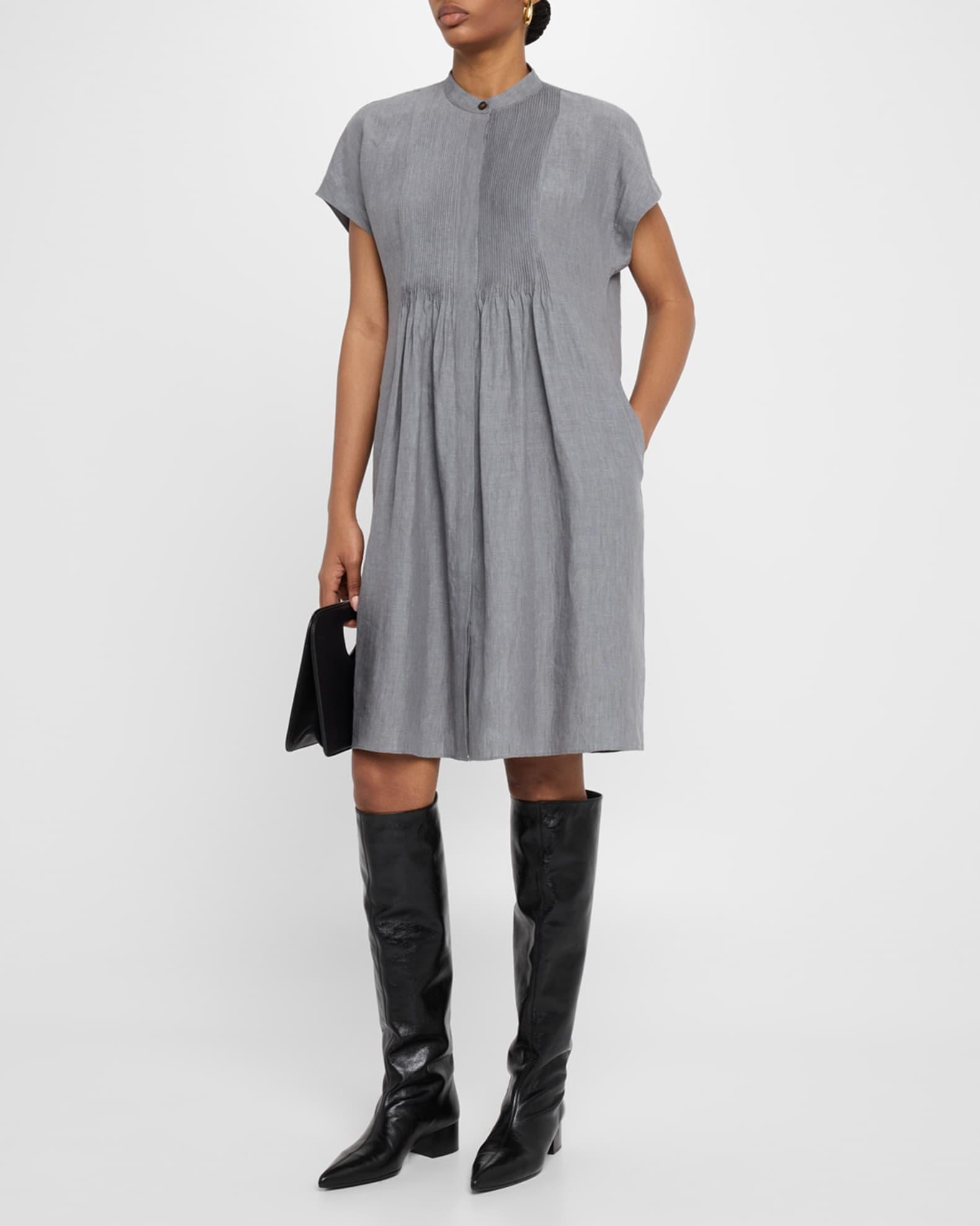 Ruched Pintuck Linen Dress Product Image