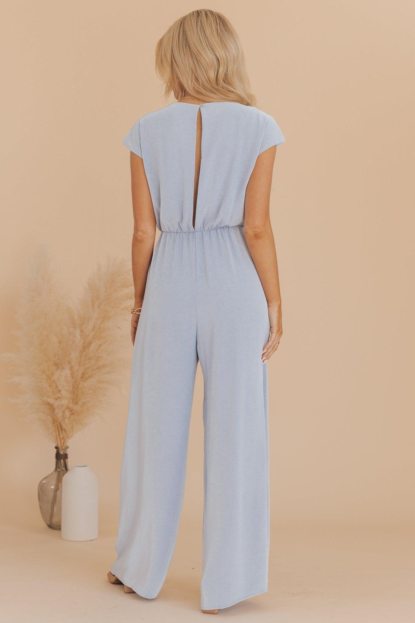 Dusty Blue Tie Front Jumpsuit Product Image