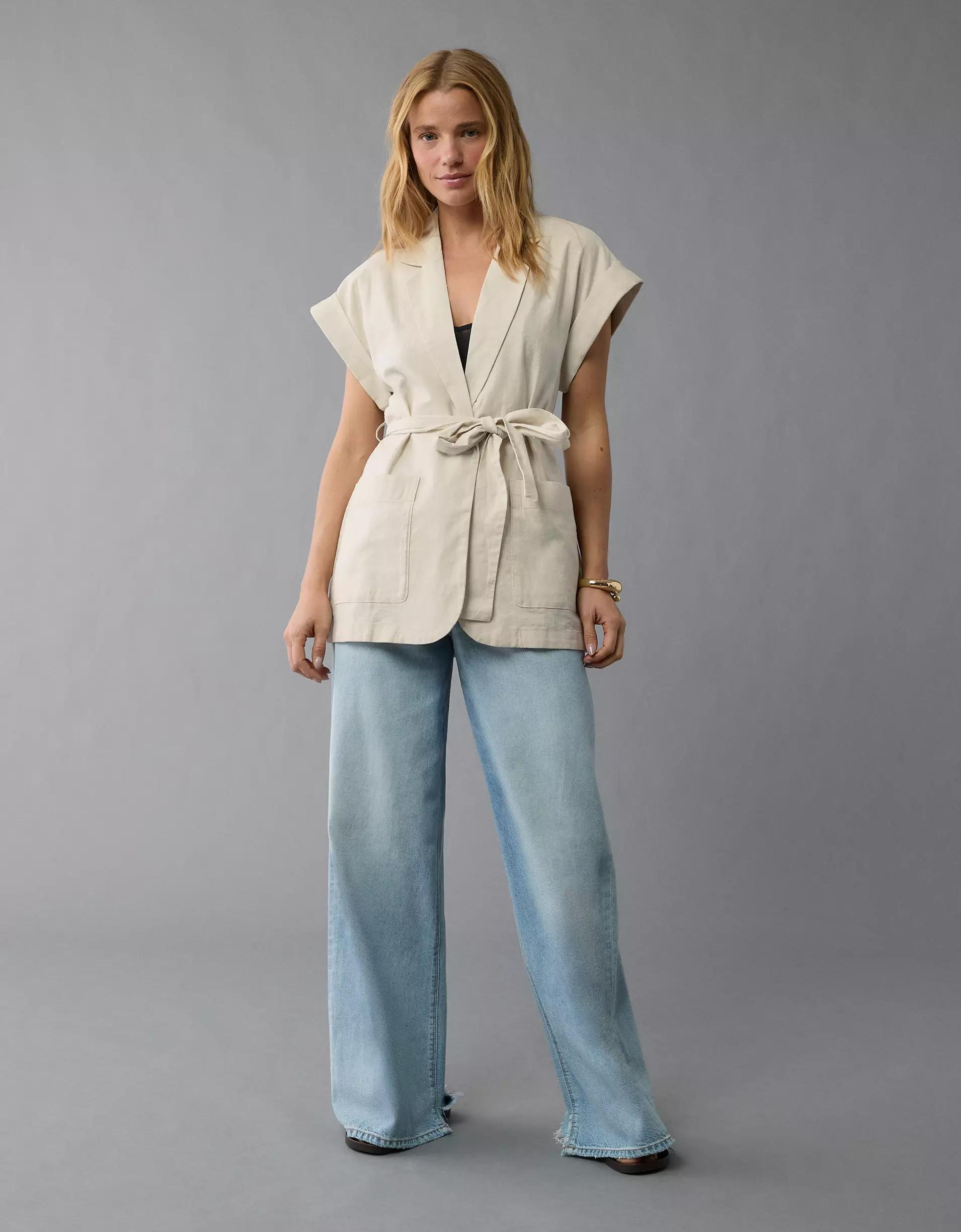 AE Linen-Blend Tie Waist Vest Product Image