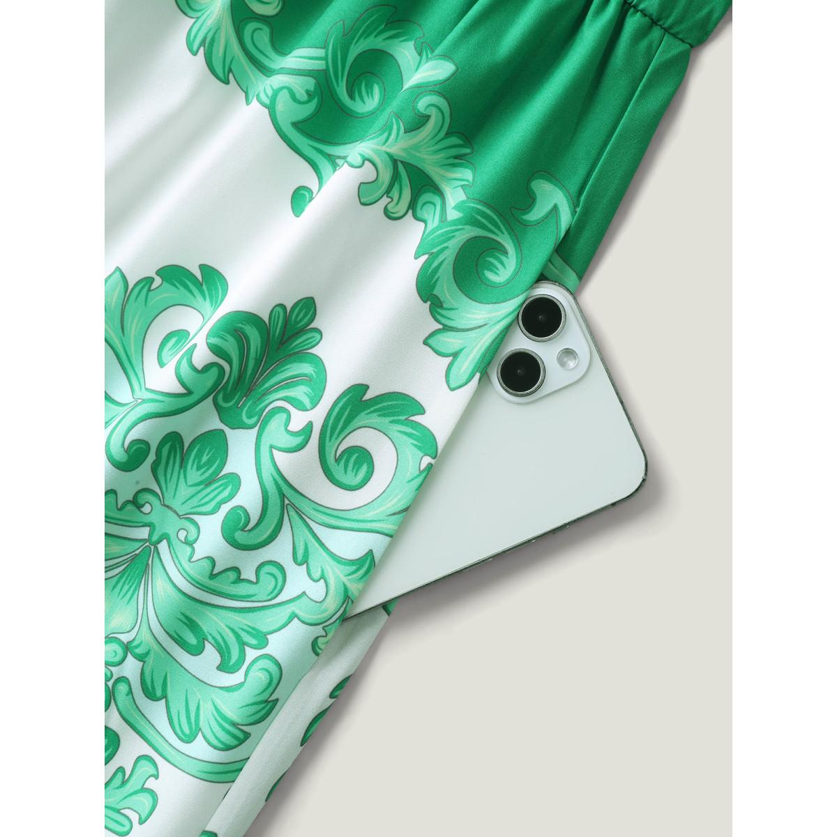 Plus Size Floral Print High-Low Hem Midi Dress Emerald Women Heart neckline Sleeveless Curvy BloomChic 28/5X Product Image